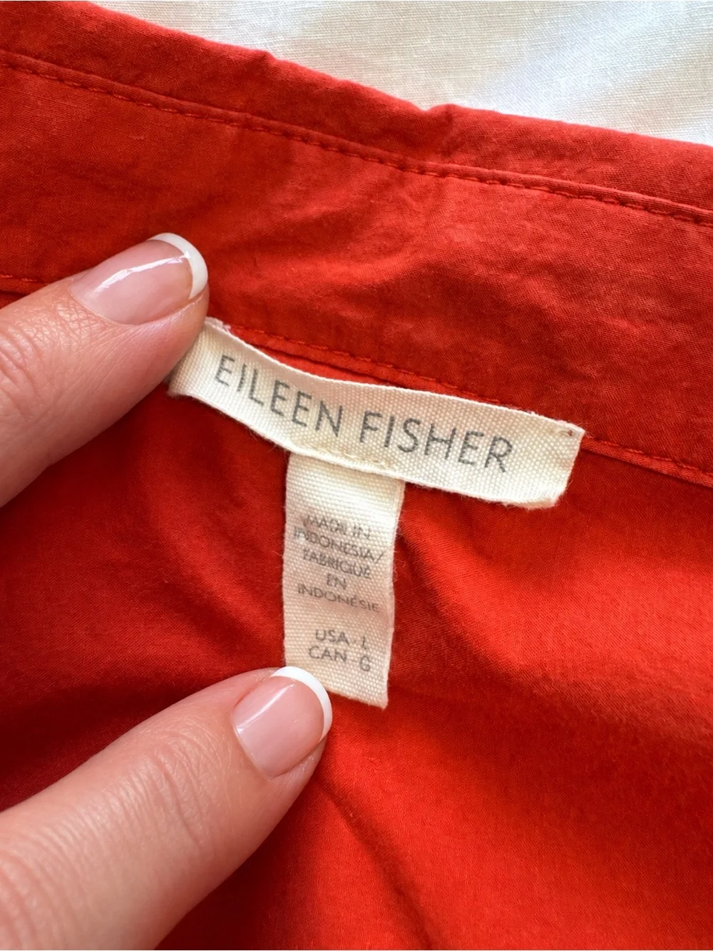 EILEEN FISHER ORANGE ORGANIC COTTON BOXY BUTTON FRONT MINIMALIST TOP SZ L - Picture 4 of 4